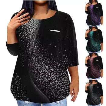 Женский модный повседневный пуловер с круглым вырезом и рукавом три четверти с принтом, топ с рукавами 4/3 XXXL фиолетовый