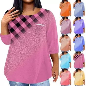 Женский модный повседневный пуловер с круглым вырезом и рукавом три четверти с принтом, топ с рукавами 4/3 XXL оранжевый