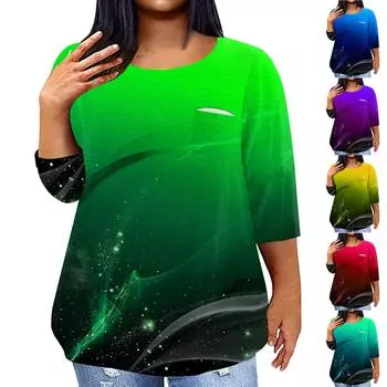 Женский модный повседневный пуловер с круглым вырезом и рукавом три четверти с принтом, топ с рукавами 4/3 XXXL