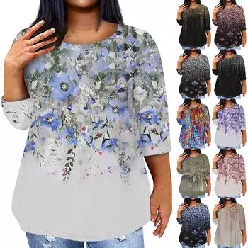 Женский модный повседневный пуловер с круглым вырезом и рукавом три четверти с принтом, топ с рукавами 4/3 L бронзовый