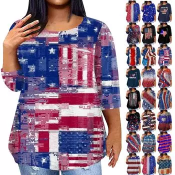 Женский модный повседневный пуловер с круглым вырезом и рукавом три четверти с принтом, топ с рукавами 4/3 L чёрный