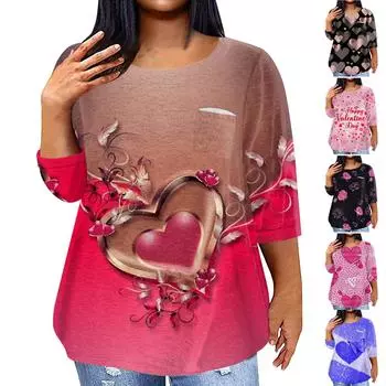 Женский модный повседневный пуловер с круглым вырезом и рукавом три четверти с принтом, топ с рукавами 4/3 L синий