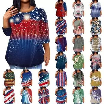 Женский модный повседневный пуловер с круглым вырезом и рукавом три четверти с принтом L синий