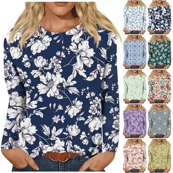 Женский модный повседневный пуловер с круглым вырезом и длинным рукавом с цветочным принтом M красный