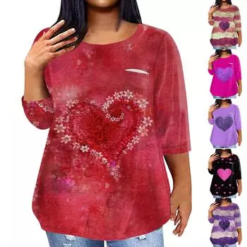 Женский модный повседневный пуловер с круглым вырезом и рукавом три четверти с принтом, топ с рукавами 4/3 L