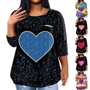 Женский модный повседневный пуловер с круглым вырезом и рукавом три четверти с принтом, топ с рукавами 4/3 L синий