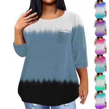 Женский модный повседневный пуловер с круглым вырезом и рукавом три четверти с принтом, топ с рукавами 4/3 XXXXXL синий