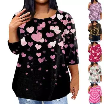 Женский модный повседневный пуловер с круглым вырезом и рукавом три четверти с принтом, топ с рукавами 4/3 L