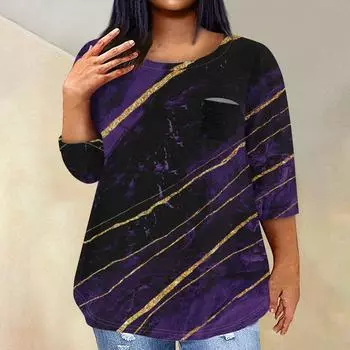 Женский модный повседневный пуловер с круглым вырезом и рукавом три четверти с принтом, топ с рукавами 4/3 XXXL фиолетовый