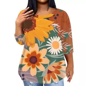 Женский модный повседневный пуловер с круглым вырезом и рукавом три четверти с принтом, топ с рукавами 4/3 XXXXL