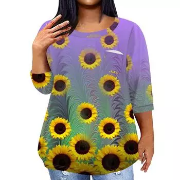 Женский модный повседневный пуловер с круглым вырезом и рукавом три четверти с принтом, топ с рукавами 4/3 XXXL фиолетовый