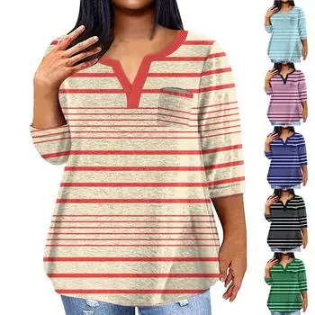 Женский модный повседневный пуловер с рукавами три четверти и V-образным вырезом с принтом, топ с рукавами 3/4 L армия зеленый