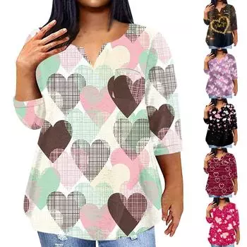 Женский модный повседневный пуловер с рукавами три четверти и V-образным вырезом с принтом, топ с рукавами 4/3 XXL розовый