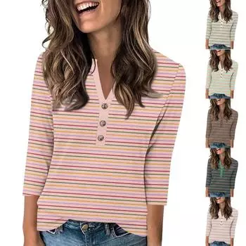 Женский модный повседневный пуловер с рукавом 3/4, принтом на пуговицах и V-образным вырезом XXXL розовый