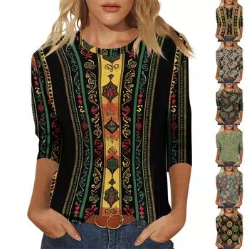 Женский модный повседневный пуловер с рукавом семь четвертей, модный принтованный топ L чёрный