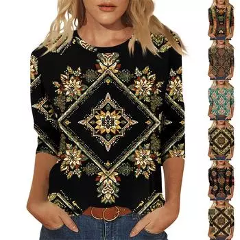 Женский модный повседневный пуловер с рукавом семь четвертей, модный принтованный топ L чёрный