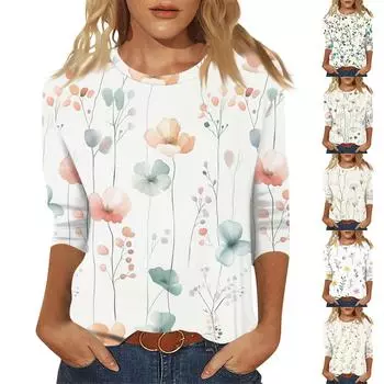 Женский модный повседневный пуловер с рукавом семь четвертей, модный принтованный топ L бежевый