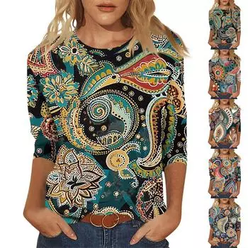 Женский модный повседневный пуловер с рукавом семь четвертей, модный принтованный топ L армия зеленый