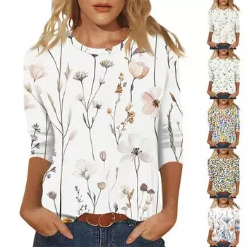 Женский модный повседневный пуловер с рукавом семь четвертей, модный принтованный топ S