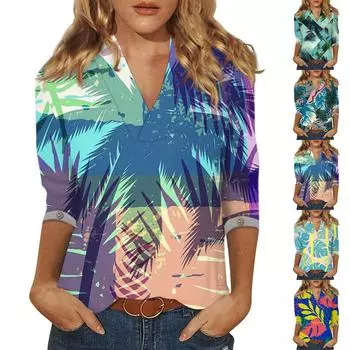 Женский модный повседневный пуловер с рукавом три четверти с принтом в китайском стиле с воротником-стойкой и v-образным вырезом, топ с рукавами 4/3, топ с неровным подолом L