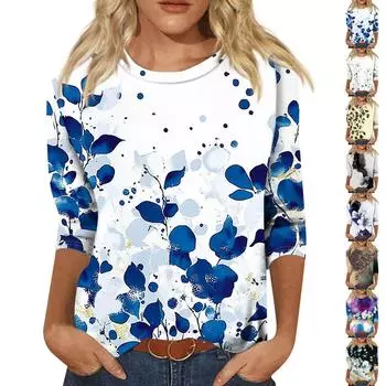 Женский модный повседневный пуловер с рукавом три четверти и цветочным принтом на воротнике L чёрный