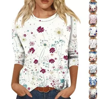 Женский модный повседневный пуловер с рукавом три четверти и цветочным принтом на воротнике L синий