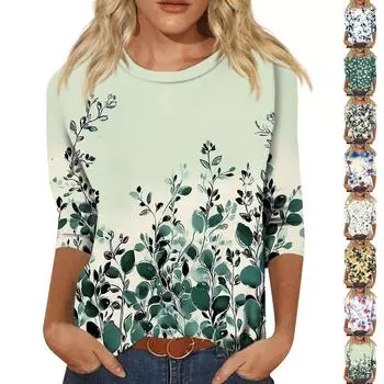 Женский модный повседневный пуловер с рукавом три четверти и цветочным принтом на воротнике L синий