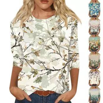 Женский модный повседневный пуловер с воротником три четверти и принтом XXL