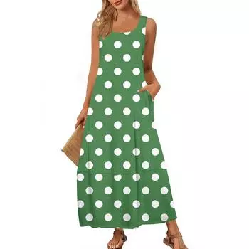 Женский модный повседневный сарафан, летнее пляжное платье с круглым вырезом, без рукавов, свободный сарафан с принтом L армия зеленый