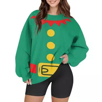 Женский модный повседневный шерстяной трикотажный пуловер с длинным рукавом и круглым вырезом L армия зеленый