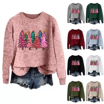 Женский модный повседневный шерстяной трикотажный пуловер с длинным рукавом и рождественским принтом M чёрный