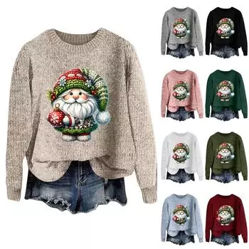Женский модный повседневный шерстяной трикотажный пуловер с длинным рукавом и рождественским принтом S