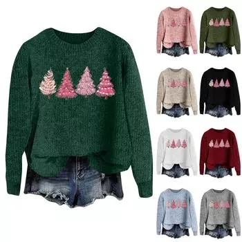 Женский модный повседневный шерстяной трикотажный пуловер с длинным рукавом и рождественским принтом XXL белый