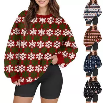 Женский модный повседневный шерстяной трикотажный пуловер с длинным рукавом и круглым вырезом XXL