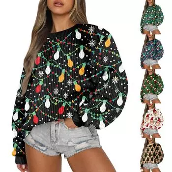 Женский модный повседневный шерстяной трикотажный пуловер с длинным рукавом и круглым вырезом L белый