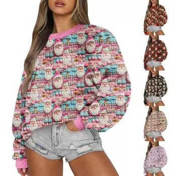 Женский модный повседневный шерстяной трикотажный пуловер с длинным рукавом и круглым вырезом XL чёрный