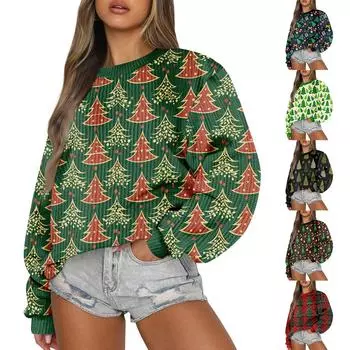 Женский модный повседневный шерстяной трикотажный пуловер с длинным рукавом и круглым вырезом XXXL зелёный