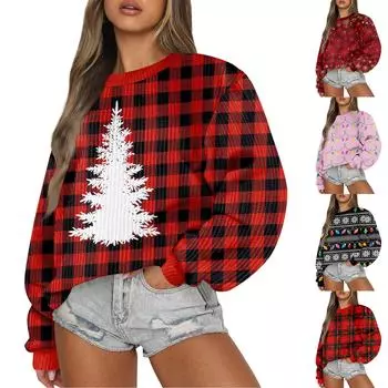 Женский модный повседневный шерстяной трикотажный пуловер с длинным рукавом и круглым вырезом XXL чёрный