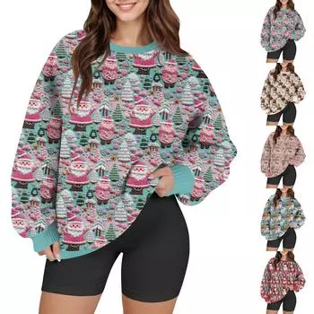 Женский модный повседневный шерстяной трикотажный пуловер с длинным рукавом и круглым вырезом L хаки