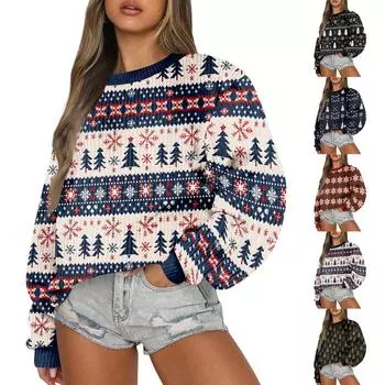 Женский модный повседневный шерстяной трикотажный пуловер с длинным рукавом и круглым вырезом S