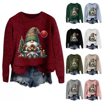 Женский модный повседневный шерстяной трикотажный пуловер с длинным рукавом и рождественским принтом L армия зеленый