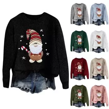 Женский модный повседневный шерстяной трикотажный пуловер с длинным рукавом и рождественским принтом L армия зеленый