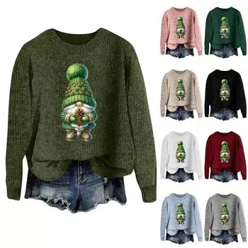 Женский модный повседневный шерстяной трикотажный пуловер с длинным рукавом и рождественским принтом L