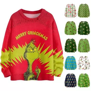 Женский модный повседневный шерстяной трикотажный топ с круглым вырезом и длинным рукавом с рождественским принтом L армия зеленый