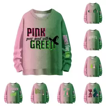 Женский модный повседневный шерстяной трикотажный топ с круглым вырезом и длинным рукавом с принтом, свободный трикотажный топ L армия зеленый