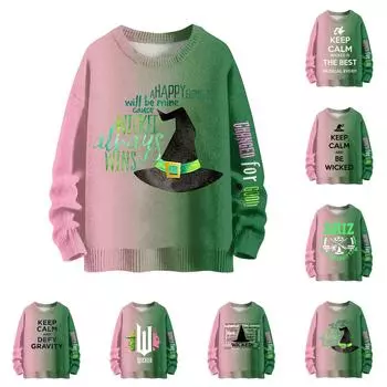 Женский модный повседневный шерстяной трикотажный топ с круглым вырезом и длинным рукавом с принтом, свободный трикотажный топ L армия зеленый