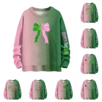 Женский модный повседневный шерстяной трикотажный топ с круглым вырезом и длинным рукавом с принтом, свободный трикотажный топ L армия зеленый