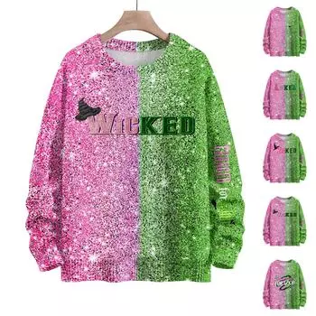 Женский модный повседневный шерстяной трикотажный топ с круглым вырезом и длинным рукавом с принтом, свободный трикотажный топ L армия зеленый