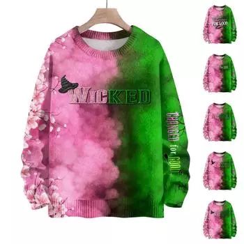 Женский модный повседневный шерстяной трикотажный топ с круглым вырезом и длинным рукавом с принтом, свободный трикотажный топ L армия зеленый