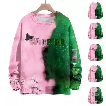 Женский модный повседневный шерстяной трикотажный топ с круглым вырезом и длинным рукавом с принтом, свободный трикотажный топ XL